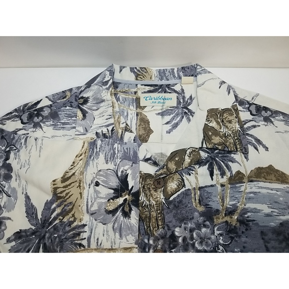 Caribbean‎ Mens Hawaiian Shirt XL Silk Blend Elephant Floral SS Button Up